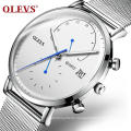 OLEVS Luxury Brand Men Mesh Steel WristWatch Fashion Casual Quartz Watch For Men Date Dial Power Reserve Sport Clock  Men